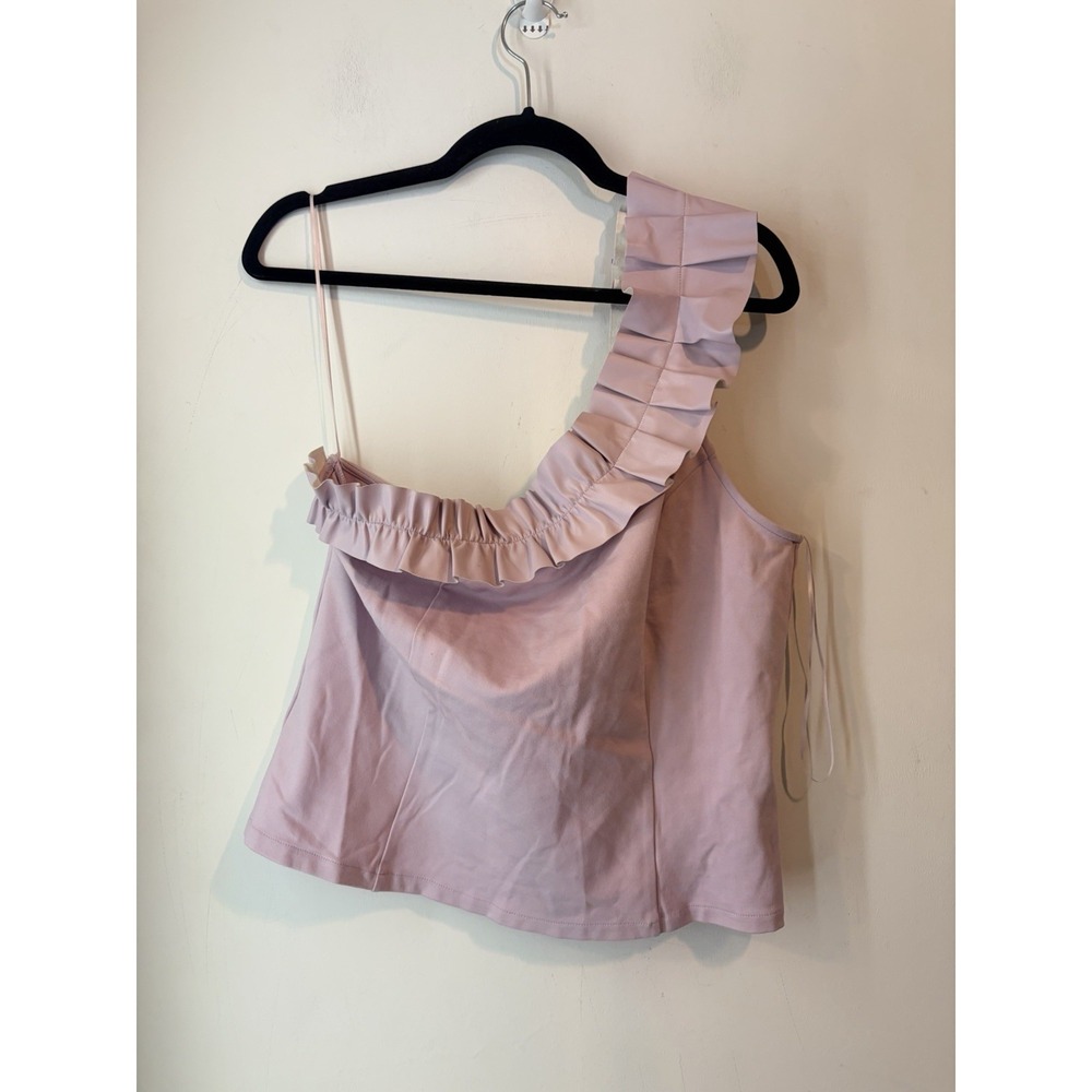Anthropologie‎ Sunday In Brooklyn XL One Shoulder Ruffle Top Pink Stretch Boho